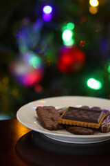 Chocolate Christmas Cookies with Festive Blurred Tree Lights