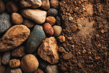 Macro close-up of vineyard soil with pebbles and warm earth tones in Loire Valley
