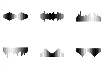 icon set Podcast sound waves and audio sound waves from voice message recordings, vector icons. Music player sound waves and mobile phone voice message sound waves.
