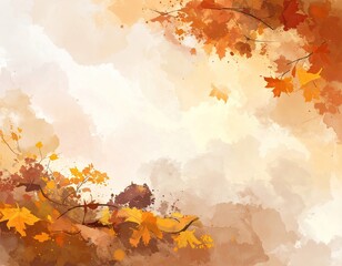 Autumnal watercolor leaves falling from branches