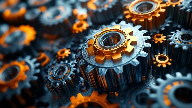 Close-up of interlocking gears in a mechanical setting