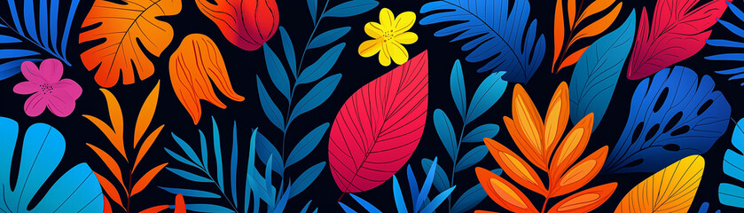 Vibrant tropical flora pattern dark background jungle exotic nature
