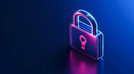 Cyber security neon padlock digital data protection internet safety background technology