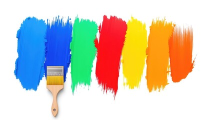 Fototapeta na wymiar Paint brush with vibrant strokes creating a spectrum of colors and artistic expression on a clean backdrop