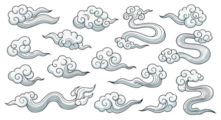 Chinese clouds set with transparent background
