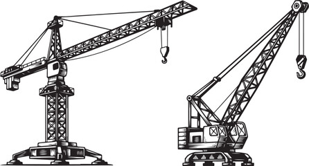 Construction crane silhouette vector. heavy construction tower crane silhouettes,