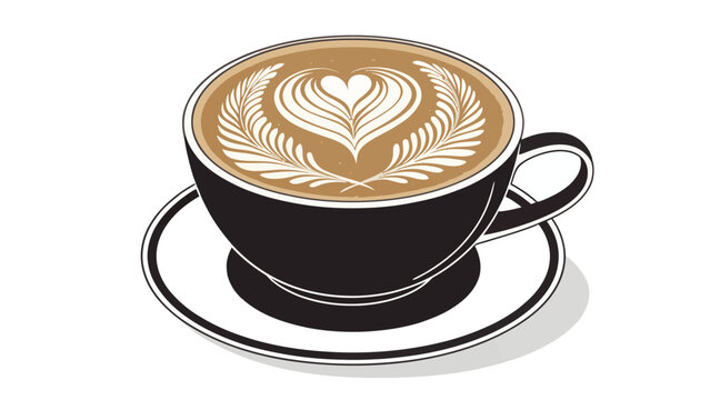 Modern Coffee Cup Silhouette Vector Icon with Latte Art Heart Design, Cafe Symbol - Powered by Adobe