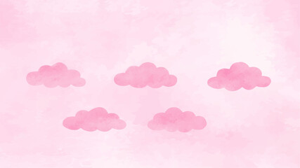 Seamless pink flower background illustration with blue sky and cloud pattern design
