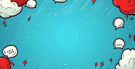 Vibrant comic book style speech bubble frame with red and white elements on a textured teal background perfect for graphic design