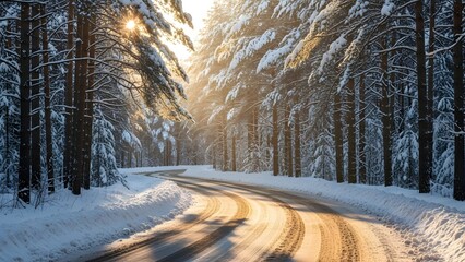winter road in the forest Background 