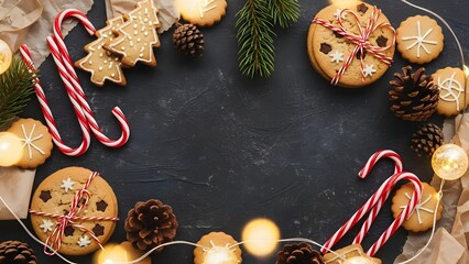 Background christmas wreath with candles and decorations 