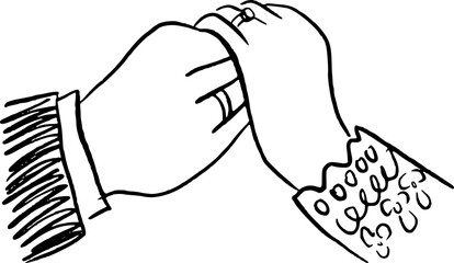 Bridegroom hold the bride's hand, Hand Drawn Wedding Illustratrion