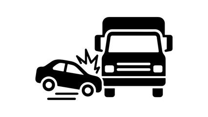illustration of a car crashing into a truck, symbolizing road accidents, vehicle collision, transport safety risks, insurance claims, and traffic hazards.