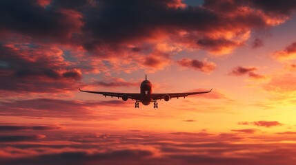Obraz premium Airplane landing sunset
