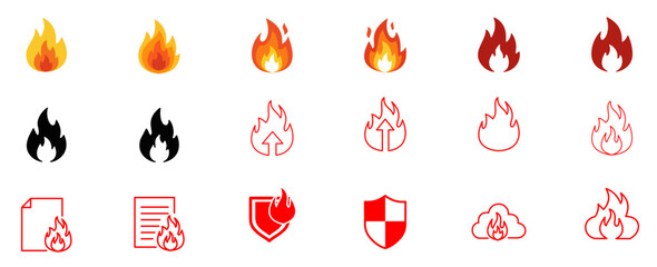 Fire Icon Set &ndash; Flame, Danger, Alert, Security, Burning, Heat Symbol Vector Pack
