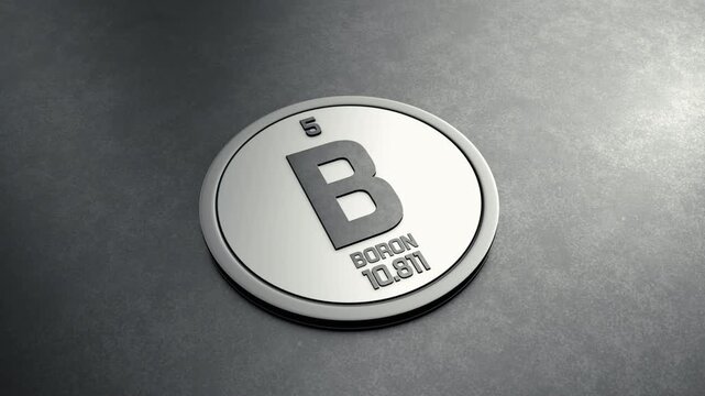 Boron Element from Periodic Table Round Shiny Metallic Icon