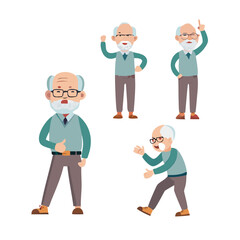 Grandpa character set in poses for animation.Flat vector illustration.