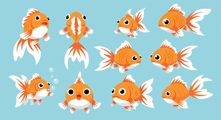 Orange goldfish swimming in various poses