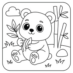 Cute Panda Sitting with Bamboo Coloring Page