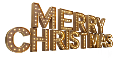 Merry christmas gold text in 3d rendering isolated on transparent
