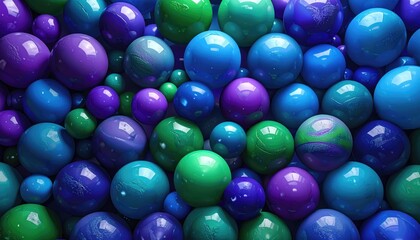 Colorful spheres of varying sizes and tones, glossy