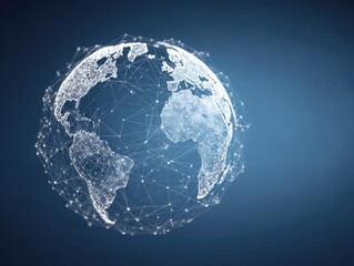 Digital globe with networked connections floating against a blue background