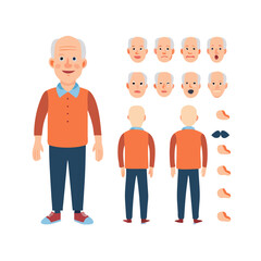 Elderly Man Character Animation Kit – Front Side Back View, Body Parts and Poses Vector AI EPS PNG JPEG
