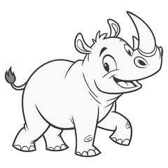 Cute Rhino Cartoon Line Art Baby Rhinoceros Vector Illustration