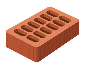 Isometric view of a single red brick with multiple rectangular openings