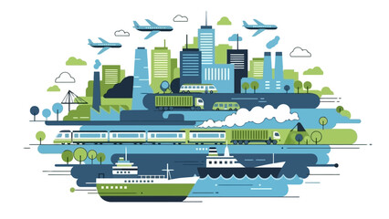 Modern City Transportation Hub with Diverse Eco-Friendly Vehicles and Industry © AgnaPutri