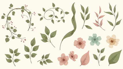 Elegant Botanical Elements Collection: Leaves, Flowers, and Vines for Design
