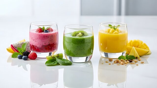 Colorful Rainbow Smoothie Shots &ndash; 3 Glasses Different Smoothies