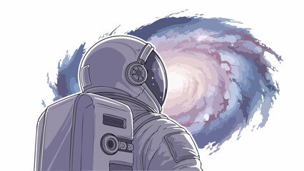 Astronaut in Space Looking at a Swirling Galaxy, Cosmic Exploration and Discovery © Elsa