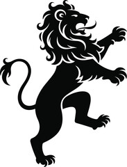 Lion silhouette, heraldic lion design, black lion vector, royal animal icon, majestic standing lion, traditional emblem art, powerful beast graphic, noble tattoo symbol