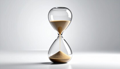 Hourglass with Flowing Sand on White Background in Studio Lighting
