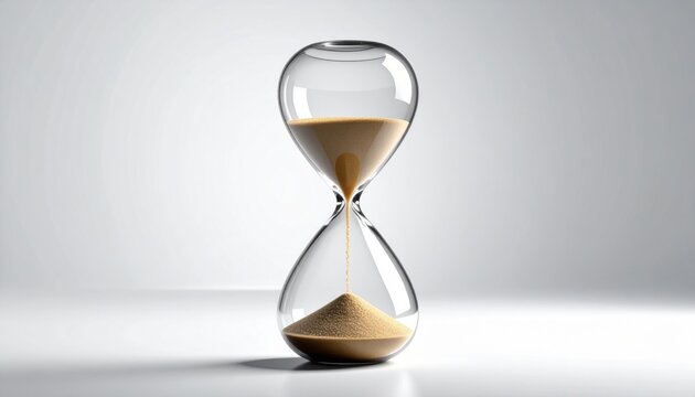 Hourglass with Flowing Sand on White Background in Studio Lighting - Powered by Adobe