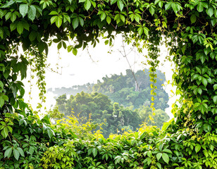 Jungle bush of three-leaved wild vine cayratia or bush grape liana ivy plant growing