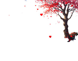 Love valentine background with red petals of hearts on transparent background. Vecto