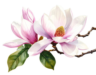 Magnolia flower isolated on transparent background, old botanical illustration 