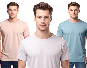 Men's t-shirt realistic mockup in different colors. Vector