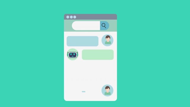 Illustration of a messaging interface featuring a chatbot and a user, highlighting digital communication and customer support interactions.