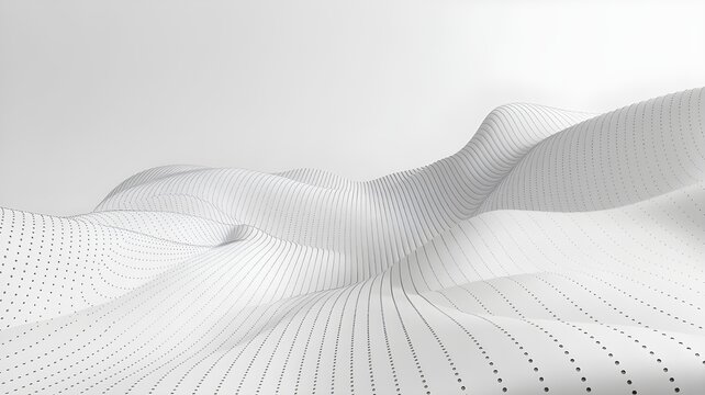 Abstract minimalist white surface featuring undulating topography defined by precise vertical dotted lines creating a clean modern digital landscape background