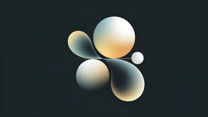 Abstract geometric composition of glowing orbs and fluid shapes on a dark background
