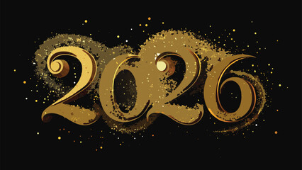 Glitter Dust Swirls with Elegant Metallic 2026 Vector Illustration