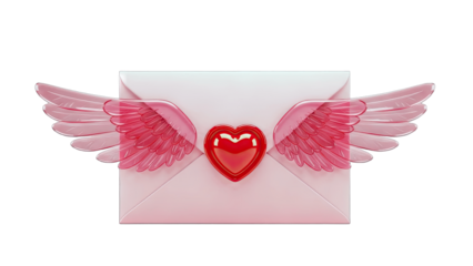 Flying Love Letter with Wings on White Background