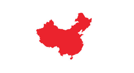 Red silhouette map of the People's Republic of China, highlighting its territorial boundaries on a clean white background.