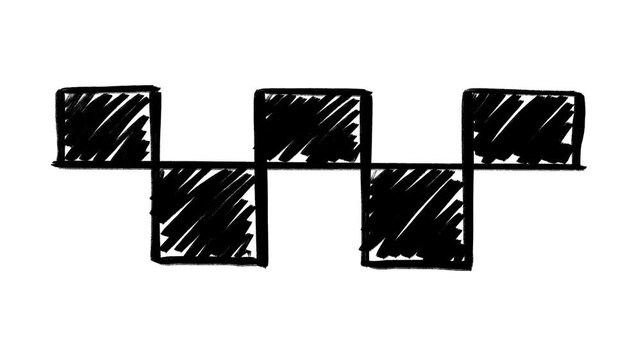 Rough black marker animation of a taxi sign or checkerboard pattern featuring a noisy, jittery, looping scribble effect on a white background, ideal for concepts like travel, transportation, city life