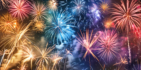 Fototapeta premium Colorful Fireworks Display in the Night Sky