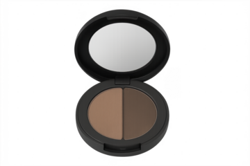 Open eyebrow powder palette with mirror and brown shades
