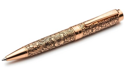 Ornate rose gold pen with floral engraving elegant writing instrument for luxury stationery and desi